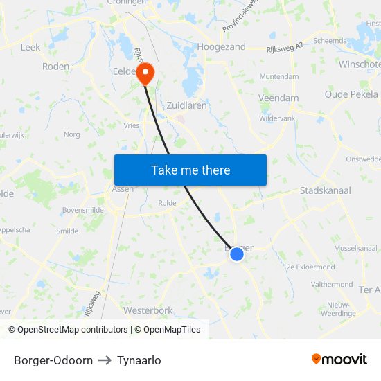 Borger-Odoorn to Tynaarlo map