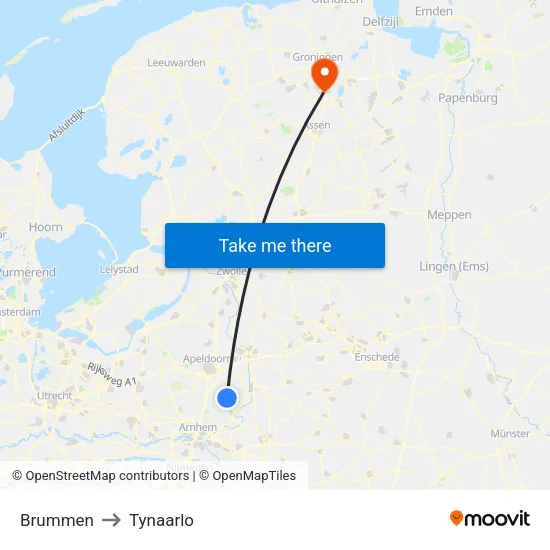 Brummen to Tynaarlo map