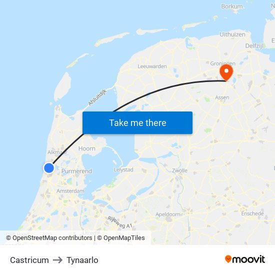 Castricum to Tynaarlo map