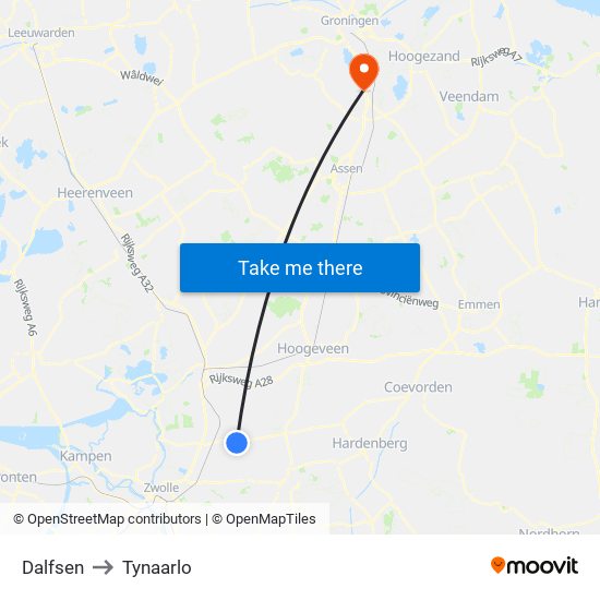 Dalfsen to Tynaarlo map