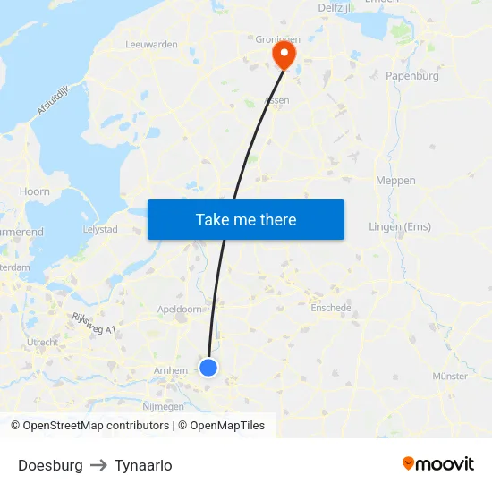 Doesburg to Tynaarlo map