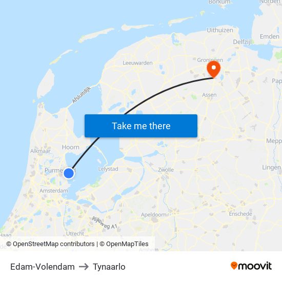 Edam-Volendam to Tynaarlo map