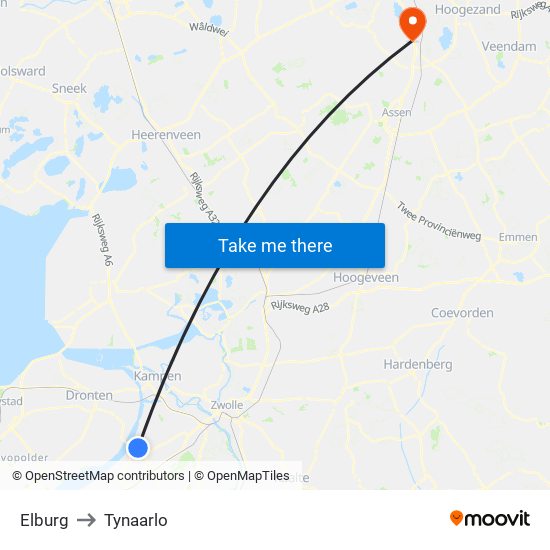 Elburg to Tynaarlo map