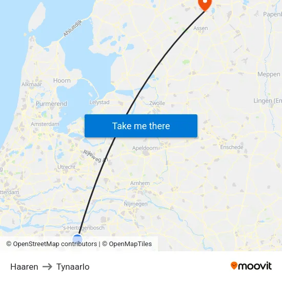 Haaren to Tynaarlo map