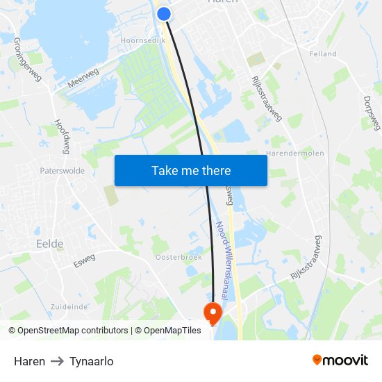 Haren to Tynaarlo map