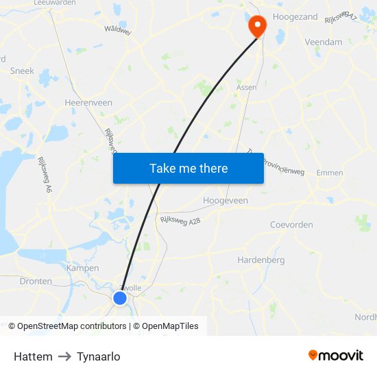 Hattem to Tynaarlo map