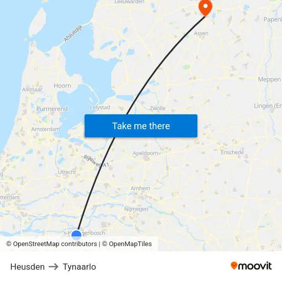 Heusden to Tynaarlo map