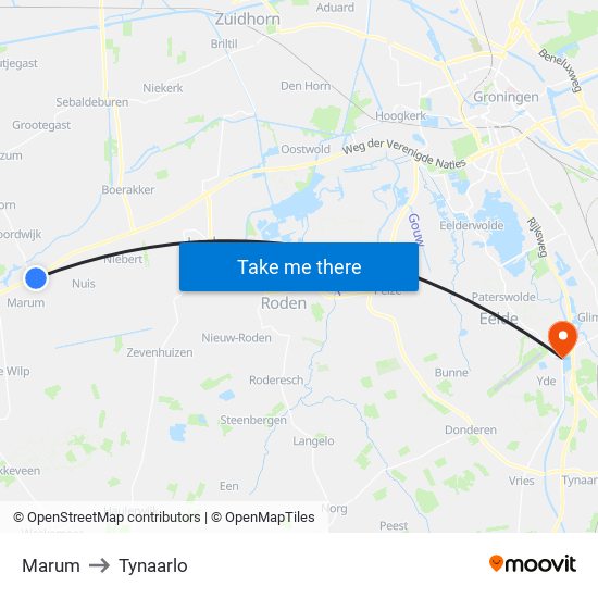 Marum to Tynaarlo map