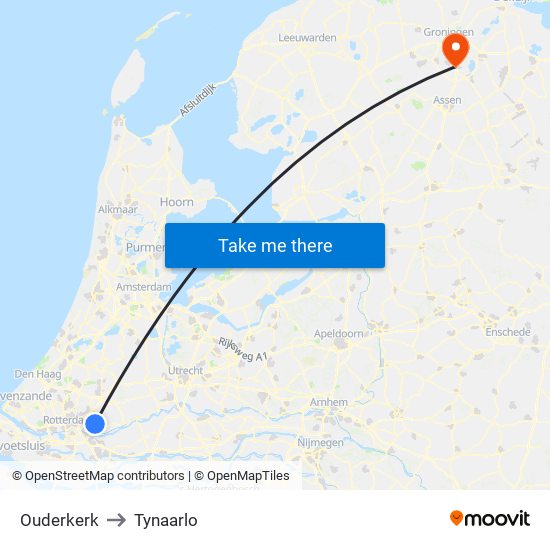 Ouderkerk to Tynaarlo map