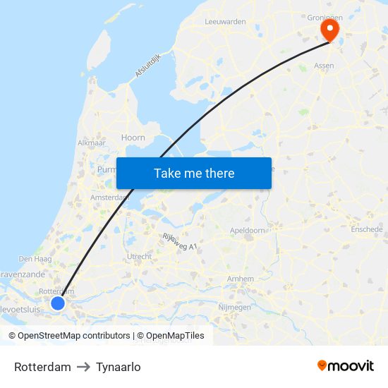 Rotterdam to Tynaarlo map