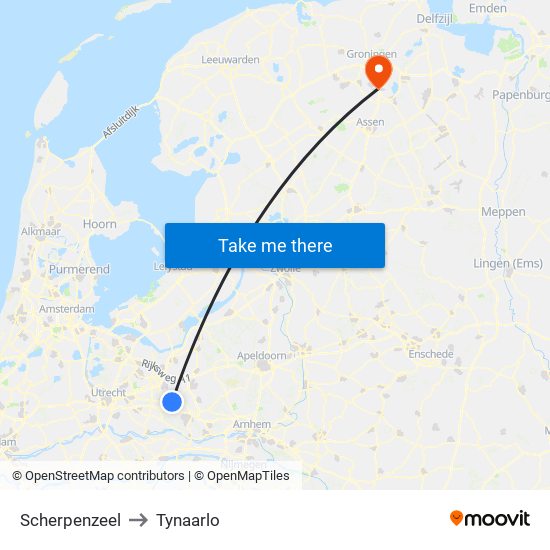 Scherpenzeel to Tynaarlo map