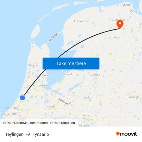 Teylingen to Tynaarlo map