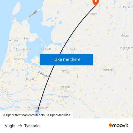 Vught to Tynaarlo map