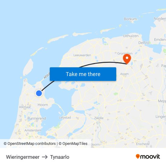 Wieringermeer to Tynaarlo map