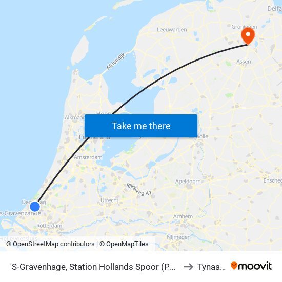 'S-Gravenhage, Station Hollands Spoor (Perron A) to Tynaarlo map