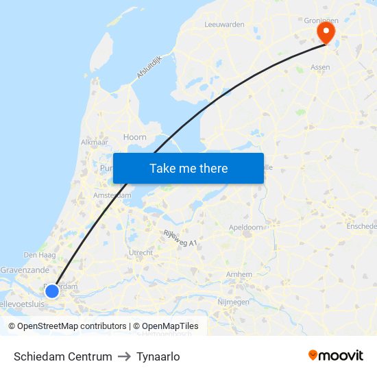 Schiedam Centrum to Tynaarlo map