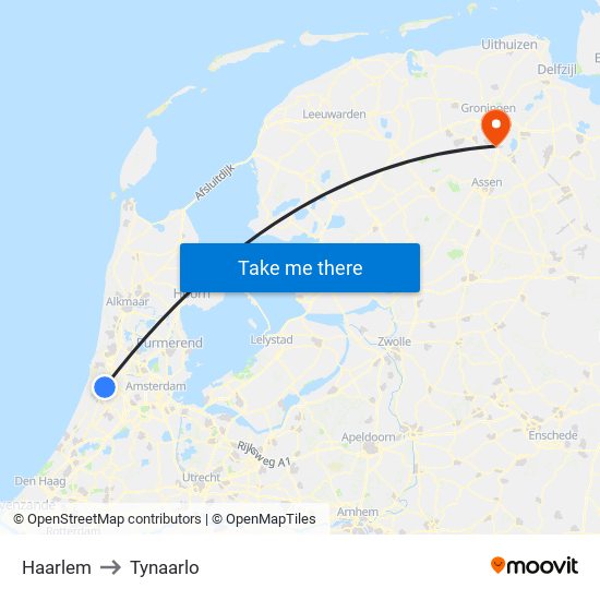 Haarlem to Tynaarlo map