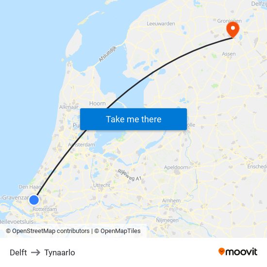 Delft to Tynaarlo map