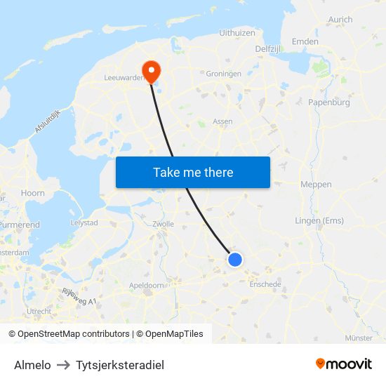 Almelo to Tytsjerksteradiel map