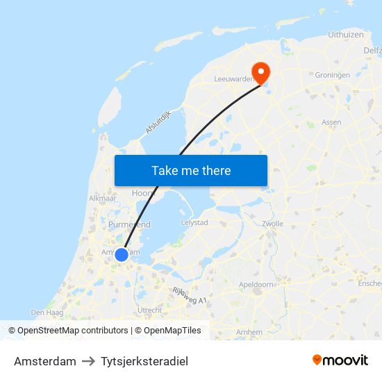 Amsterdam to Tytsjerksteradiel map