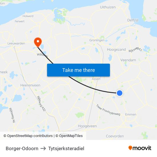 Borger-Odoorn to Tytsjerksteradiel map