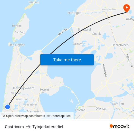 Castricum to Tytsjerksteradiel map