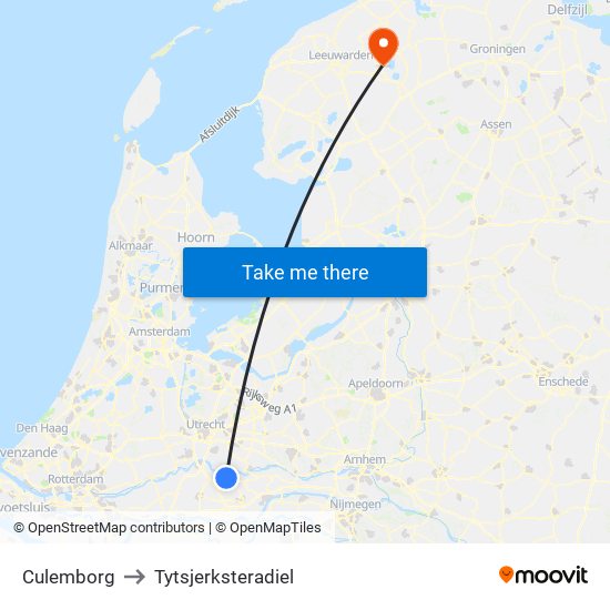 Culemborg to Tytsjerksteradiel map