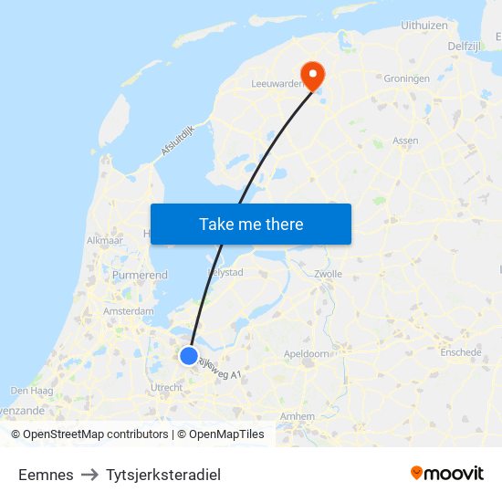 Eemnes to Tytsjerksteradiel map