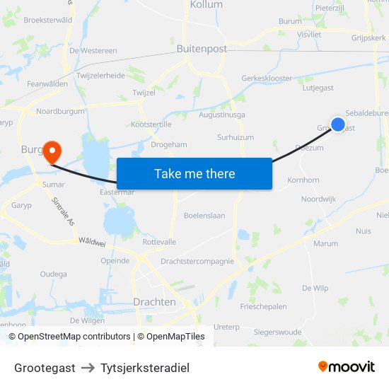 Grootegast to Tytsjerksteradiel map