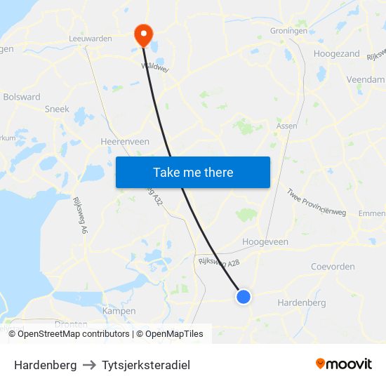Hardenberg to Tytsjerksteradiel map