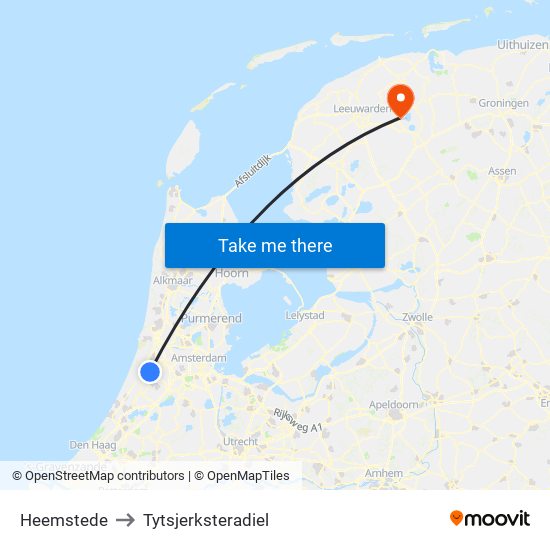 Heemstede to Tytsjerksteradiel map