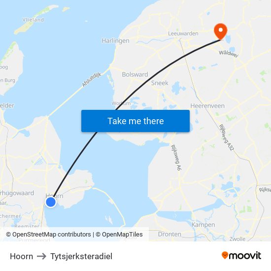 Hoorn to Tytsjerksteradiel map