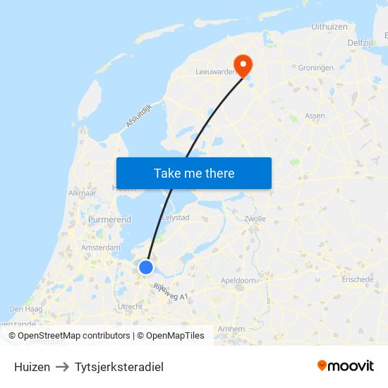 Huizen to Tytsjerksteradiel map