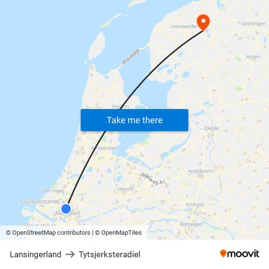 Lansingerland to Tytsjerksteradiel map