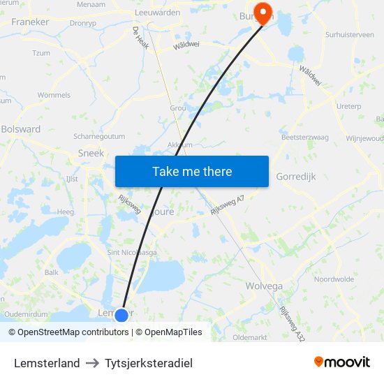 Lemsterland to Tytsjerksteradiel map