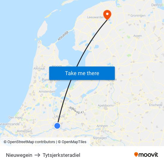 Nieuwegein to Tytsjerksteradiel map