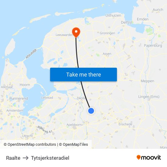 Raalte to Tytsjerksteradiel map