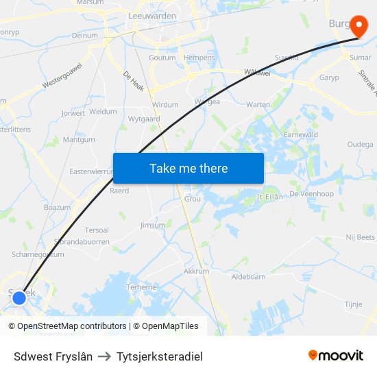 Sdwest Fryslân to Tytsjerksteradiel map