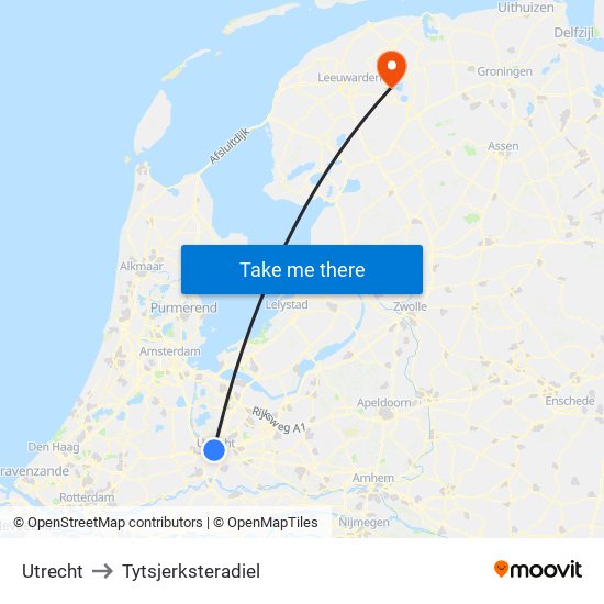 Utrecht to Tytsjerksteradiel map