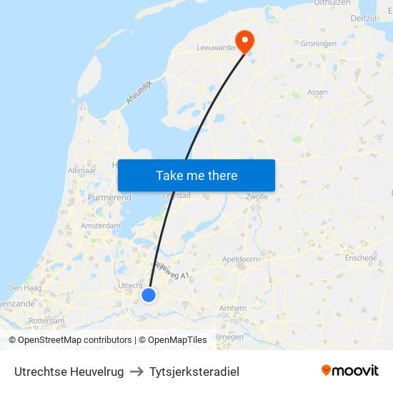 Utrechtse Heuvelrug to Tytsjerksteradiel map