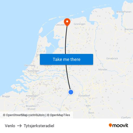 Venlo to Tytsjerksteradiel map