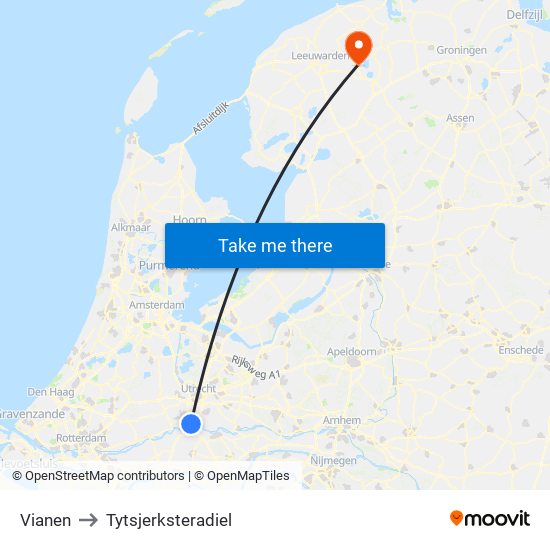 Vianen to Tytsjerksteradiel map