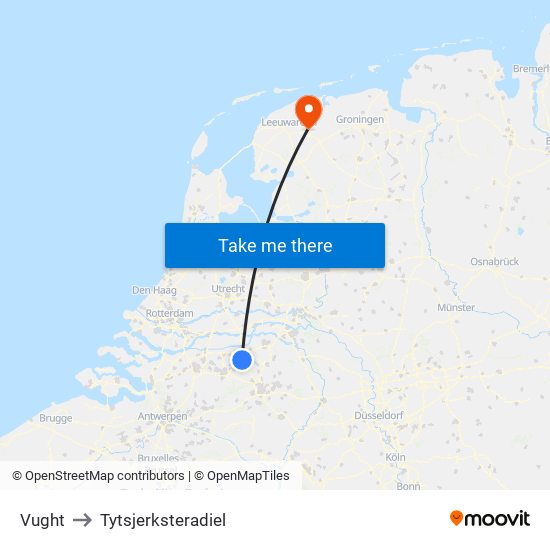 Vught to Tytsjerksteradiel map