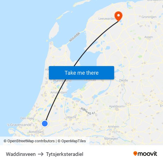 Waddinxveen to Tytsjerksteradiel map