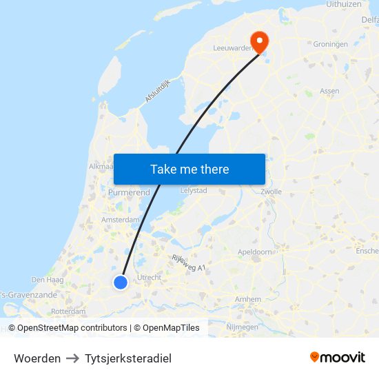 Woerden to Tytsjerksteradiel map