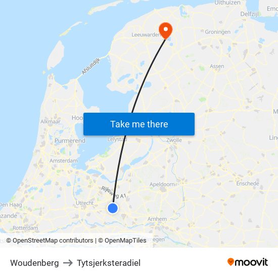 Woudenberg to Tytsjerksteradiel map