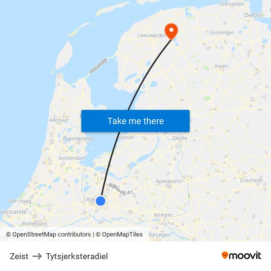 Zeist to Tytsjerksteradiel map