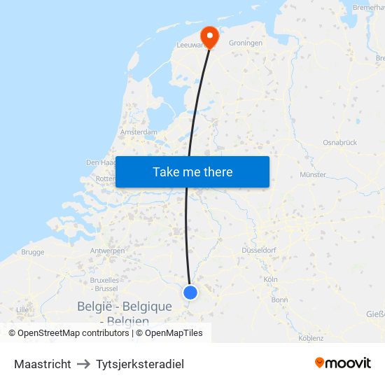 Maastricht to Tytsjerksteradiel map