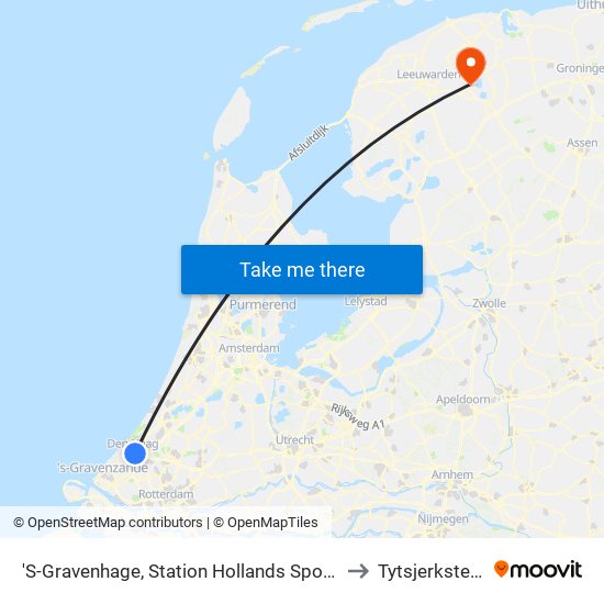 'S-Gravenhage, Station Hollands Spoor (Perron A) to Tytsjerksteradiel map