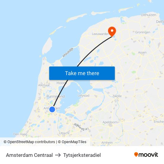 Amsterdam Centraal to Tytsjerksteradiel map